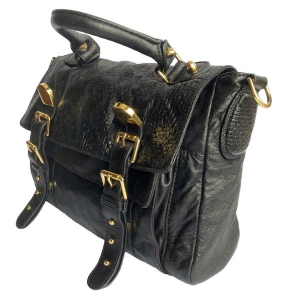 C C Skye Upper Eastside Black Leather Top Handle Embossed Buckle Satchel - Picture 3 of 16